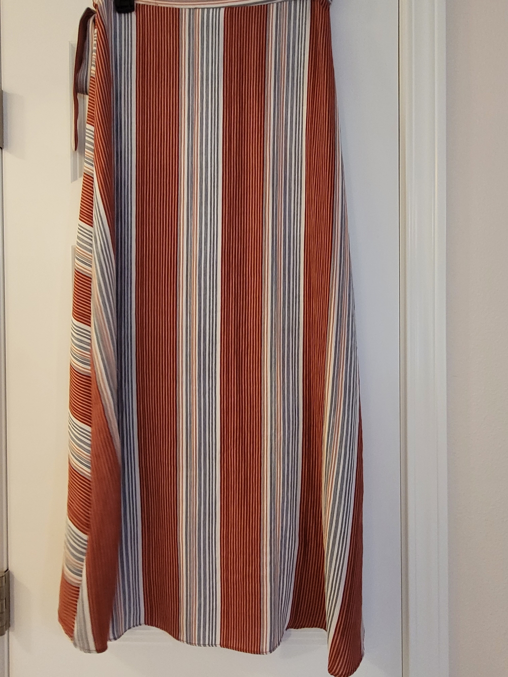 Striped Wrap Maxi Skirt in Rust, White And Blue. - Picture 8 of 10